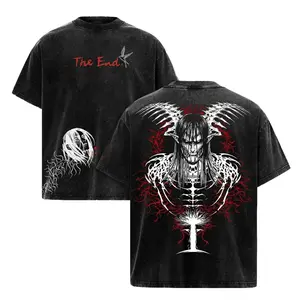 Eren Yeager Final Form Vintage Washed T-Shirt | Attack on Titan Anime Graphic Tee | Oversized Heavy Cotton Streetwear | The End Freedom Manga Shirt for Men & Women | 90s graphic good tees Casual American Short Sleeve Unisex T-shirt,Gym & Streetwear