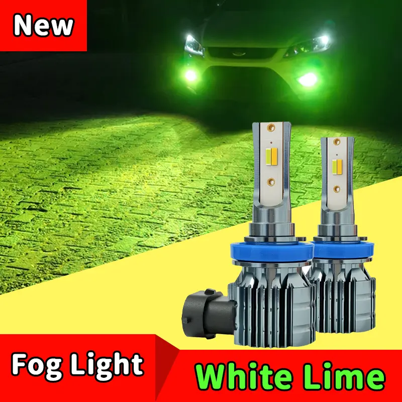 2PCS Lemon Green Dual-Color Automotive Fog Light Bulbs - H8/H11/H16JP Fitment, 12V Power, Car Lighting, Day Visibility Boost, Auto Accessories