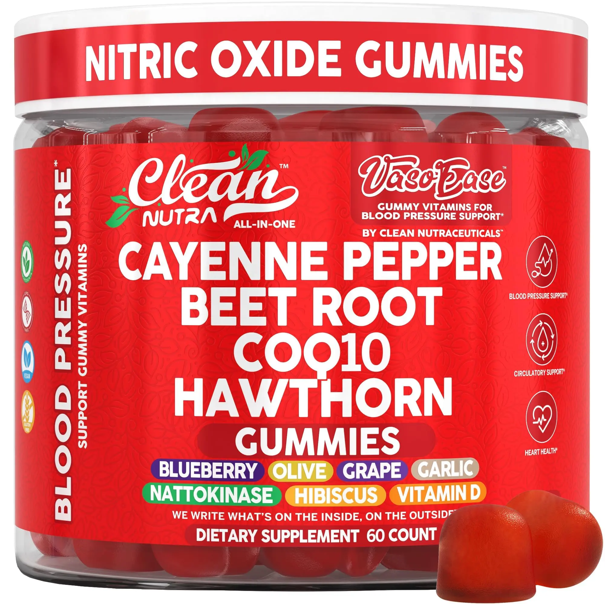 Clean Nutra Cayenne Pepper, Beet Root, CoQ10, Hawthorn & Nattokinase for Circulatory & Vascular Support - Vaso Ease Clean Nutra Cayenne Pepper, Beet Root, CoQ10, Hawthorn & Nattokinase for Circulatory & Vascular Support - Vaso Ease