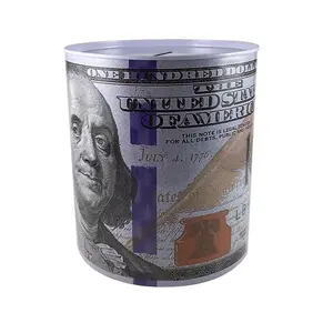 Tin Money Piggy Bank Savings 6" Un-Openable Franklin Coin Jar Box Saver Great For Kids