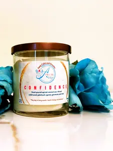 Highly Scented Confidence Coconut-Apricot Artisanal Aromatherapy Glass Candle - Fragranced with Cypress, Cedarwood, Patchouli, Mint - Home Decor Supply, Highly Scented Candles, Aromatherapy Candles