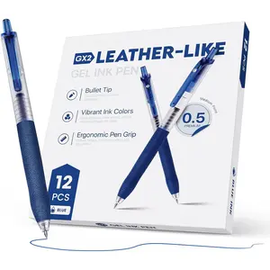 0.5mm Gel Pens Fine Point Smooth Writing Pens, 12 count Blue Ink Pens, Retractable Leather-Like Blue Gel Pens, Business Gel Pen for Journaling, Writing, School, Office Use (Blue)