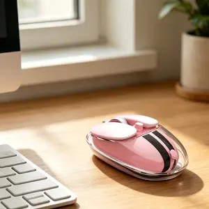 MOFii 1pc M60 Transparent Mouse, High-value Pink Gradient, Rechargeable with Long Battery Life, Tri-mode Connection Universal Mouse for Office & Gaming, Compatible with Laptops, Desktops, Tablets and Mobile Phones