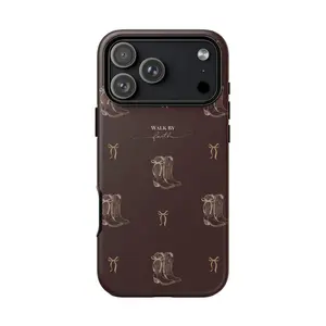 Christian Tough Phone Case, Walk By Faith Western Boots Phone Case, Cute Cowgirl Aesthetic, Christian Inspirational Protective Cover, Gift for Her