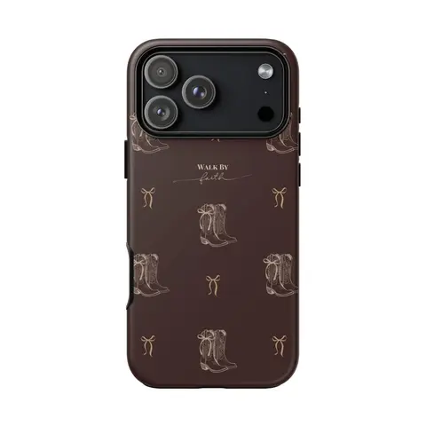 Christian Tough Phone Case, Walk By Faith Western Boots Phone Case, Cute Cowgirl Aesthetic, Christian Inspirational Protective Cover, Gift for Her