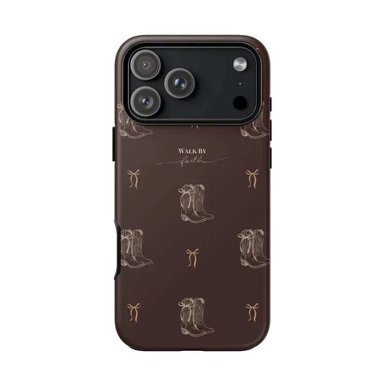 Christian Tough Phone Case, Walk By Faith Western Boots Phone Case, Cute Cowgirl Aesthetic, Christian Inspirational Protective Cover, Gift for Her