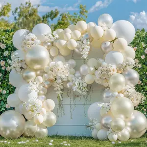 Pearl Balloon Garland Double Stuffed White Cream Ivory Sand Balloons Arch Kit for Wedding Baby Shower Party Decor
