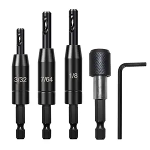 Self-Centering Drill Bit Set,3- 3/32" 7/64" 1/8" Self Center Drill Bits HSS Bit,1/4 Inch Hex Shank Drills with 1 count Quick Change Bit Holder for Hinge & Door Installation
