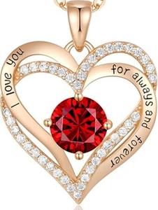 Forever Love Heart Necklaces for Women, Wedding Anniversary, Birthday Mothers Day Christmas Day Gifts for Mom, Mother, Wife, friend, Jewelry with Birthstone Pendant