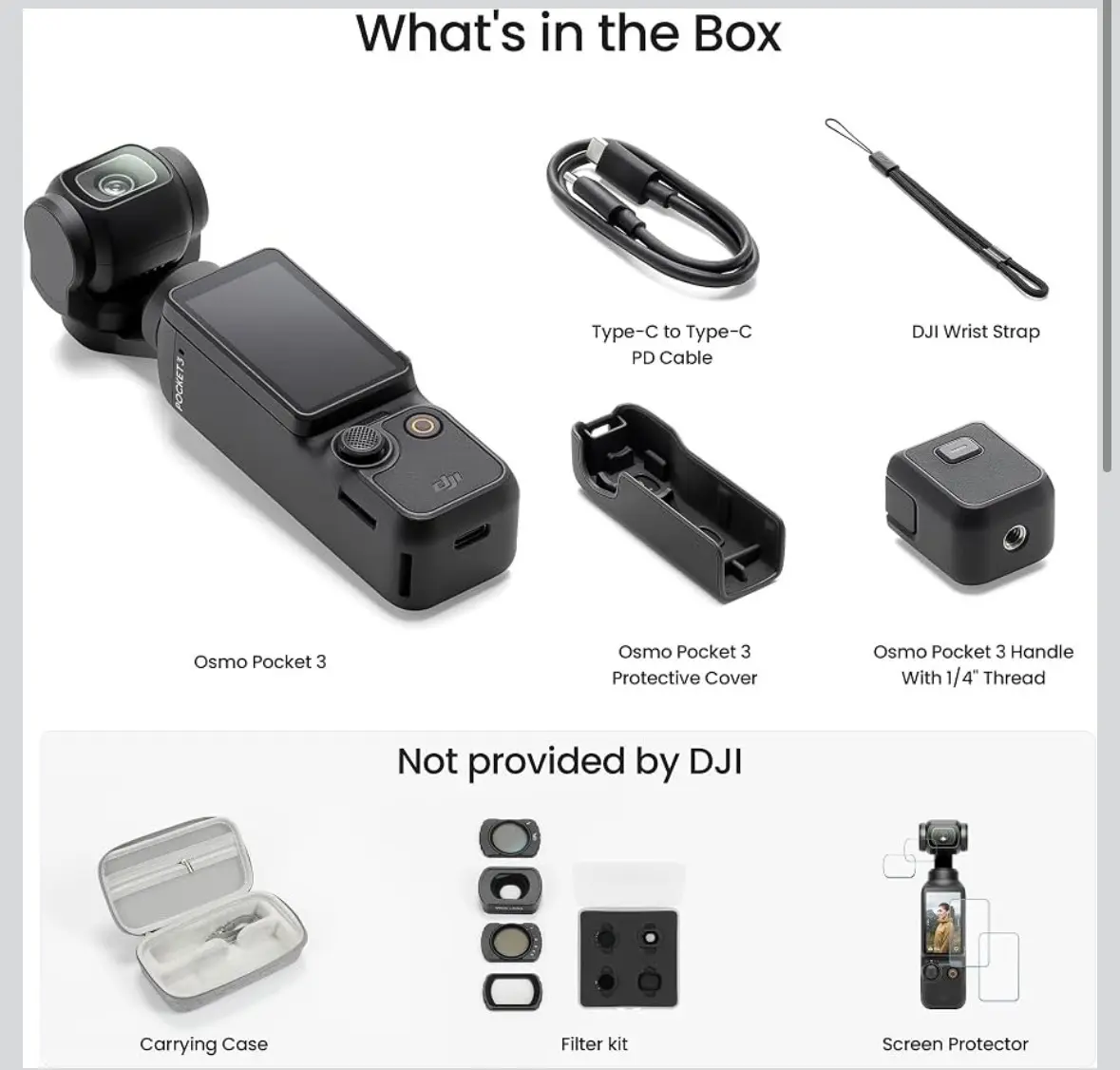 DJI Osmo Pocket 3, Vlogging Cameras with 1'' CMOS & 4K/120fps Vlog Camera, 3-Axis Stabilization, Fast Focusing, Face/Object Tracking, with Carrying Case, Screen Protector, Filter Kit