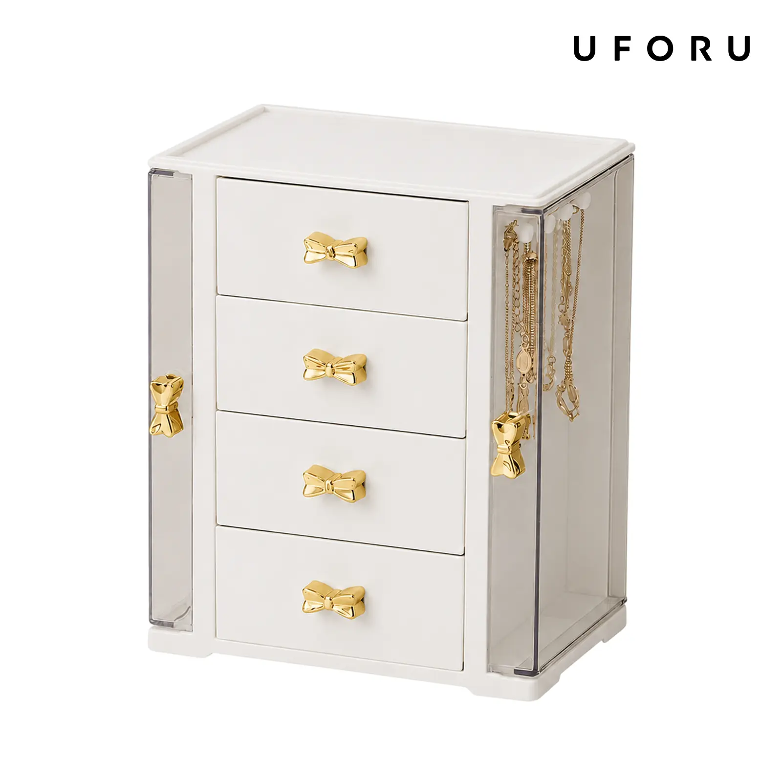 UFORU Women's 4-Tier High-Capacity Jewelry Organizer Box with 4 Drawers - Separate Sections for Rings, Earrings, Necklaces, Bracelets - Gift, Adjustable Storage, Decoration, Storage Organization Solution