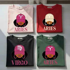 [Full 12 Zodiac] Zodiac Vibes T-shirt – Afro Woman Astrology Sign Pullover with Sparkly Hat Graphic, Unisex Horoscope Crewneck Gift for Aries, Virgo & Zodiac Lovers, Trendy Aesthetic Sweater