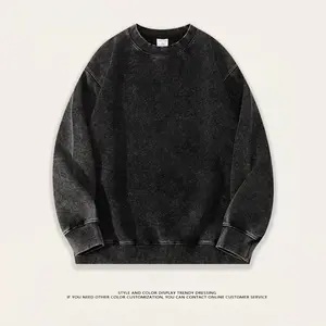Men's and women's solid color drop shoulder acid wash retro sweatshirt casual regular version long sleeve round neck pullover, suitable for autumn and winter, daily wear basic style