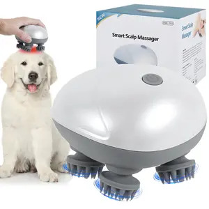 Electric Pet Massager Portable Handheld Pet Scalp Massager with 4 Massage Heads 3 Modes USB Rechargeable Waterproof Dog Cat Massage Tool for Small Medium Large Pet Body Relaxion