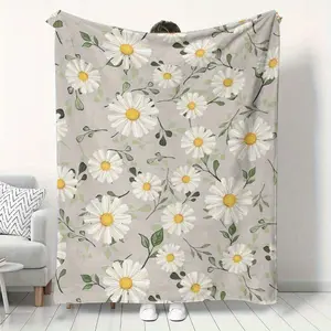 1 Large Size Flannel Blanket, Comfortable Daisy Pattern Flannel Throw - Soft, Warm, Lightweight, Suitable for Sofa, Bed, Office, And Travel - a Creative Gift Idea for All Seasons, Machine Washable And Flannel Blanket，For family, friends and colleagues