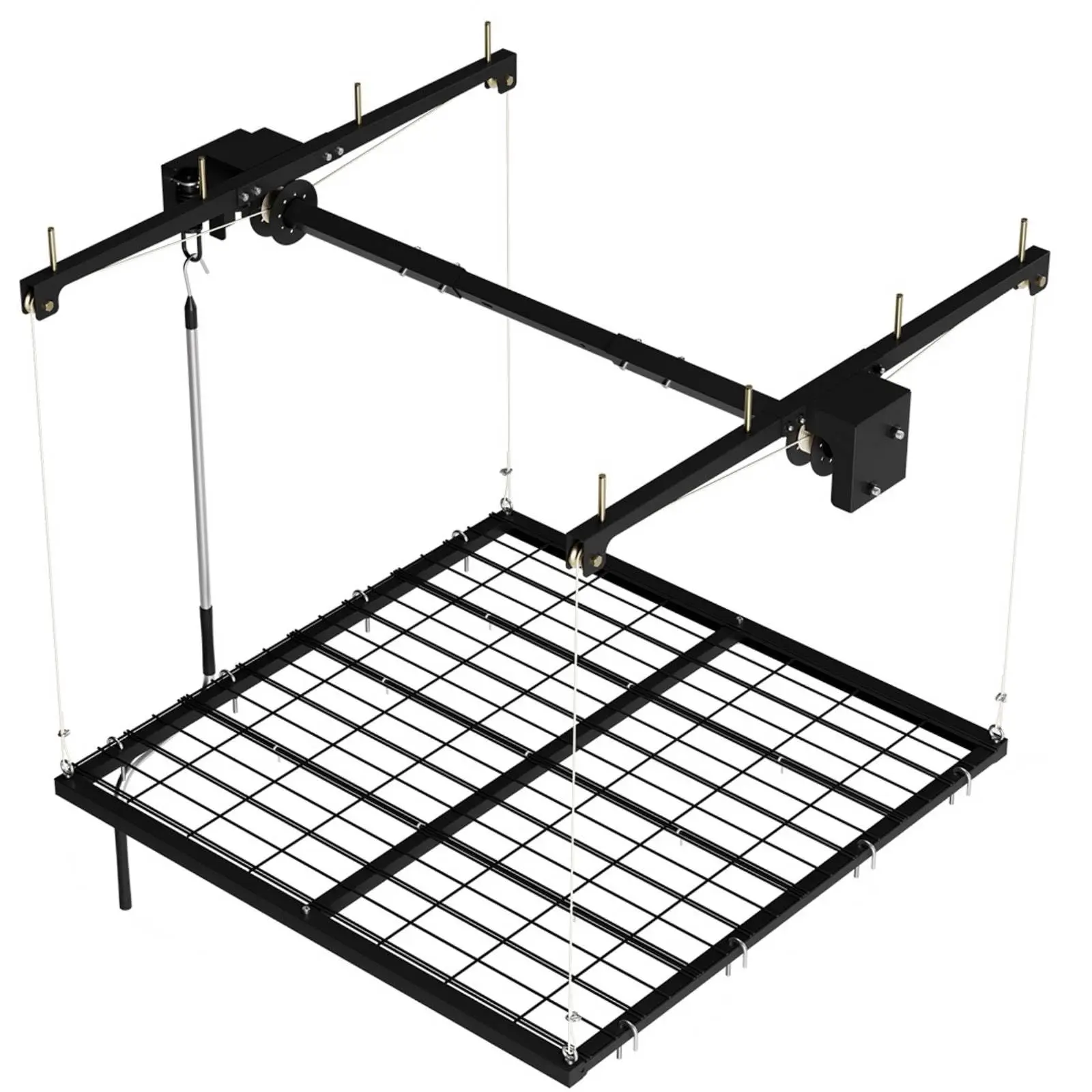 4x4 Overhead Garage Storage Rack, 350 lb Capacity, Heavy Duty Carbon Steel, Lift-and-Lower System with Safety Lock, Fits 12/16/24 in Joists