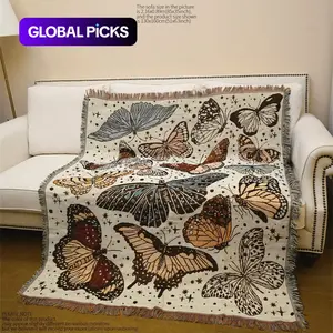 Butterfly Pattern Tassel Throw Blanket, 1 Count Boho Style Air Conditioned Room Blanket, Soft Warm Nap Blanket for Home Office Travel Camping Picnic #GLOBAL PICKS