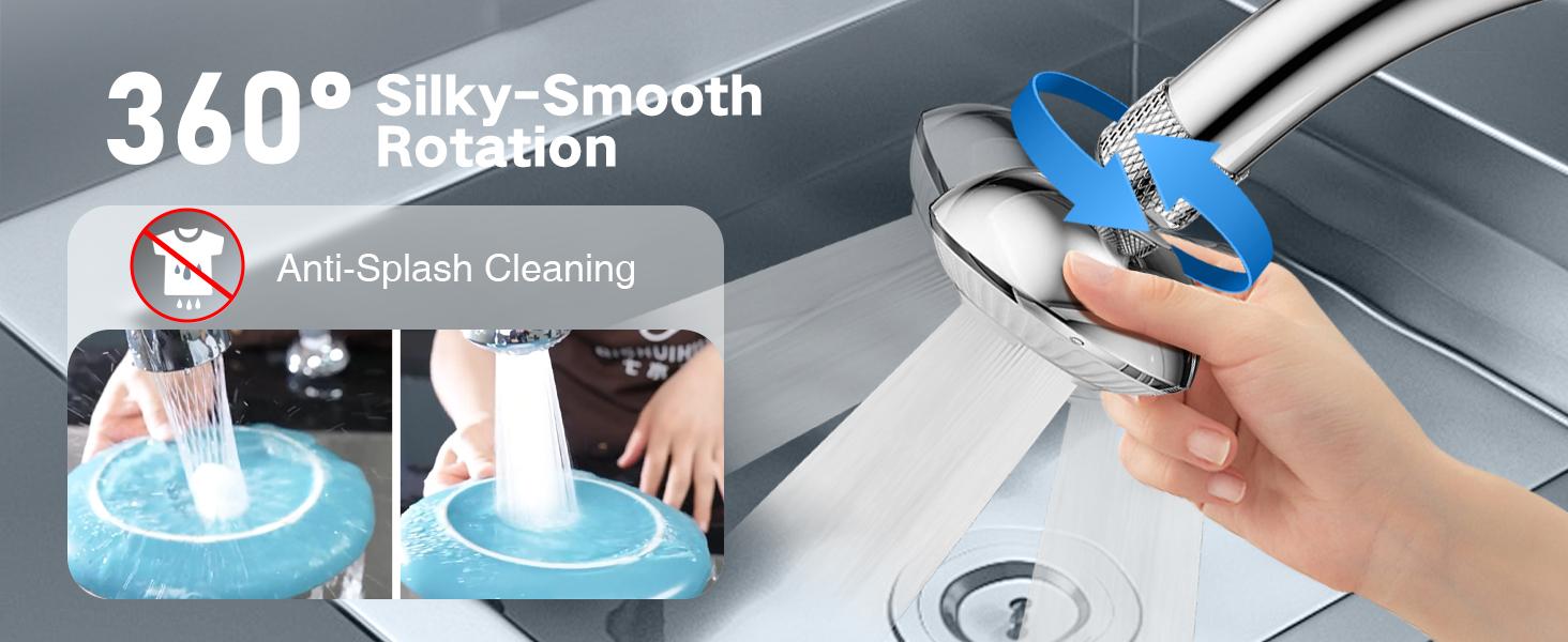 Swivel Faucet Aerator,3-function Faucet Nozzle,360° Big Angle Rotate Kitchen Sink Faucet Attachment,Faucet Extender for Kitchen 55/64 inch Female Thread,Kitchen Sink Aerator