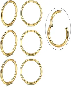 Unisex Dainty Tiny k Real Gold Plating Cartilage Huggie Hoop Earrings, G Surgical Steel Small Endless Hinged Hoops Earring for Earlobe Cartilage Helix Rook Daith Conch Nose Lip Body Piercing Jewelry