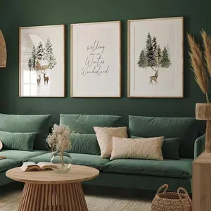 Christmas Decorative Art Set, Modern Abstract Poster Prints, Winter Scene Deer Design, Ideal Christmas Gift, Modern Home Decor, Unframed Canvas Wall Art