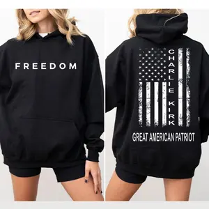 Charlie Kirk Great American Patriot Hoodie - TShirt - Sweatshirt, Memorial Tribute Tee with US Flag Graphic, Pray for Charlie Kirk Shirt, FREEDOM Shirt, For Men And Women