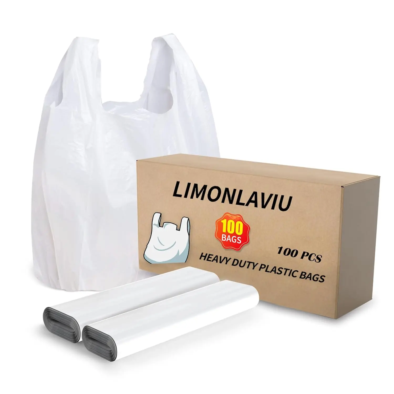 100-Count Bulk Pack Durable, Sturdy, Leak-Proof, Eco-Friendly Plastic Trash Bags (11.5in x 6.5in x 21in) with Handles for Small Business, Restaurants