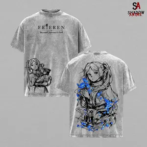Frieren Tee Wash – Frieren Beyond Journey’s End Washed Anime Manga T-Shirt, Vintage Washed Graphic Tee, Unisex Oversized Streetwear Shirt, Retro Japanese Anime T-Shirt, Elf Mage Fantasy Graphic Tee, Casual Oversize Anime Shirt, Gift for Frieren Fans