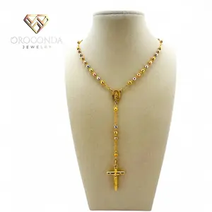 Oroconda Jewelry 14k Italian Rosary 3 Tone Classic Cross Pendant Gold Necklace Spiritual Elegant Meaningful