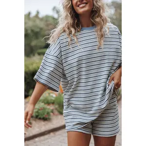 Hellen Stripe Short Set - Blue/Cream Stripe