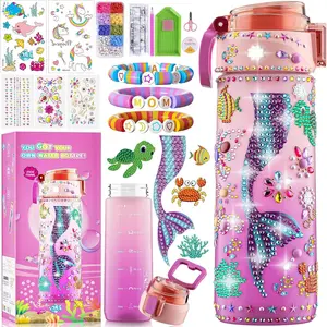 Fun Crafts for Girls - DIY Mermaid Water Bottle Kit with Diamond Art & Bracelet Making, Ideal Birthday Christmas School Gifts for Ages 4-8