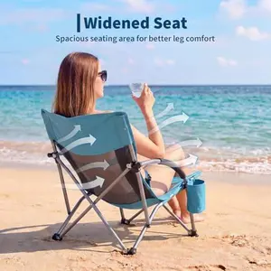 Low Beach Chair, Folding Portable Beach Chairs for Adults, Lightweight Extra Wide Seat Chair with Cup Holder, Storage Pocket & Carry Bag for Camping, Beach, Travel