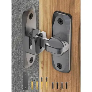 90/180  Flip Barn Door Lock, Protect  -  Sliding Door Latch, Small Gate Latches Hardware for Barn, Garden, Bathroom, Cabinet, Window (Grey-1PC)