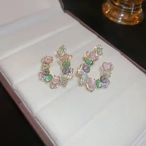 Exaggerated big stud earrings women's light luxury high-end earrings