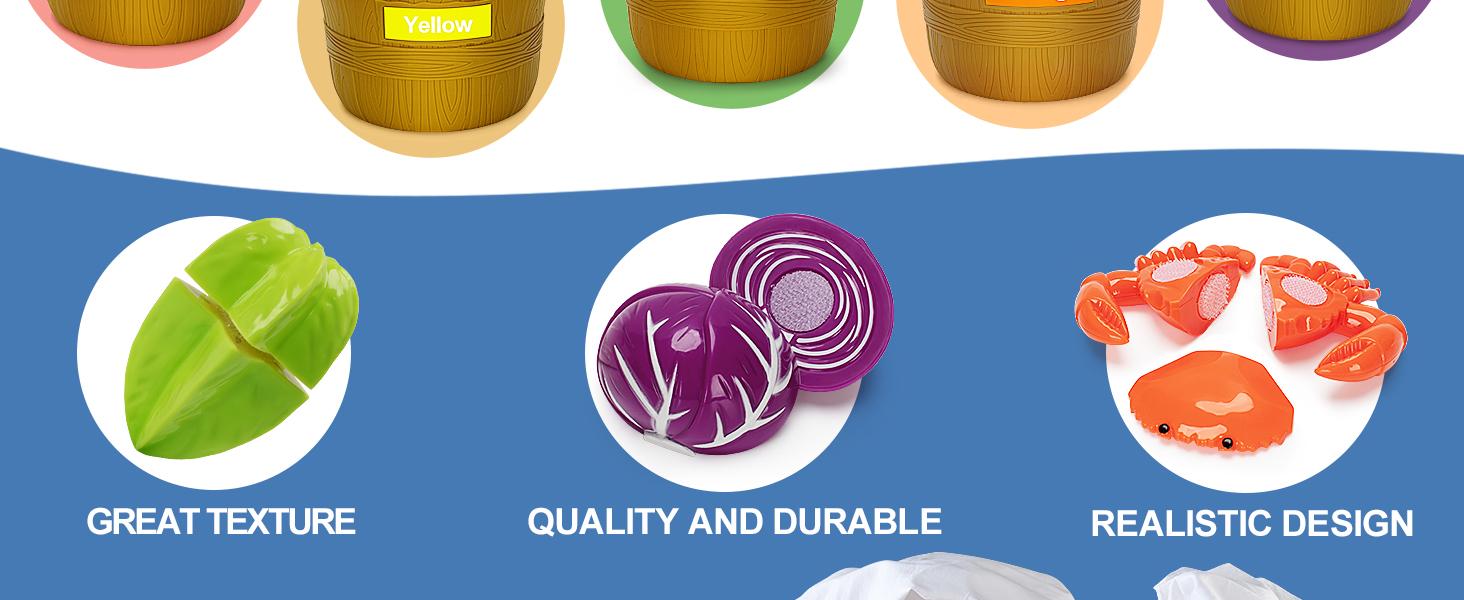 Play Food Set for Kids Kitchen- 68 Pcs Kitchen Food Toy for Toddlers, Cutting & Color Sorting Fake Food/ Fruit/ Vegetable Accessories, Birthday Gifts for 3 4 5 Years Old Boys Girls