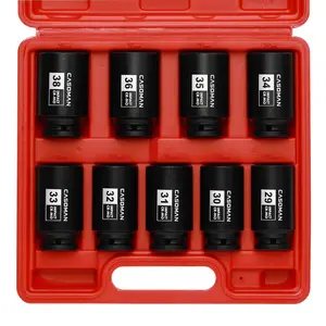 CASOMAN 1/2-Inch Drive Deep Spindle Axle Nut Impact Sockets Set, 6-Point CR-MO Metric Socket Wrench Set (29mm-38mm, 9-Piece), Car Tools for Mechanics, Father's Day Gift