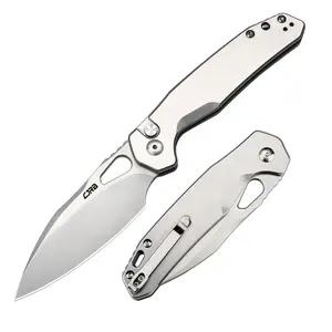 CJRB Frack Pocket Knife, 3.9" AR-RPM9 Steel Blade PVD Coating Steel Handle EDC Knife, Button Lock Knife for Tactical Outdoor Camping Gift, Black