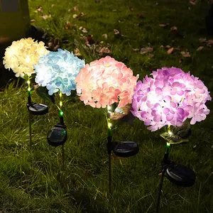 Solar-powered artificial hydrangea flower lights, ground-mounted flower lights, outdoor garden decorative lights, villa courtyard lights, lawn lights