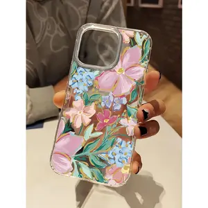 Floral Pattern 1-Pack Shockproof Transparent Floral Design Phone Case with Vibrant Pink Orchid Pattern. Compatible with iPhone 17/16/15/14/13/12/11/X/XS/XS Max. Can also be used as a stylish screen protector.