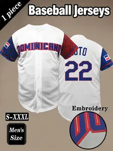 Dominican #22 Embroidered Baseball Jersey, Short Sleeve V-Neck for Casual Wear, Perfect for Outdoor Sports & Gifts