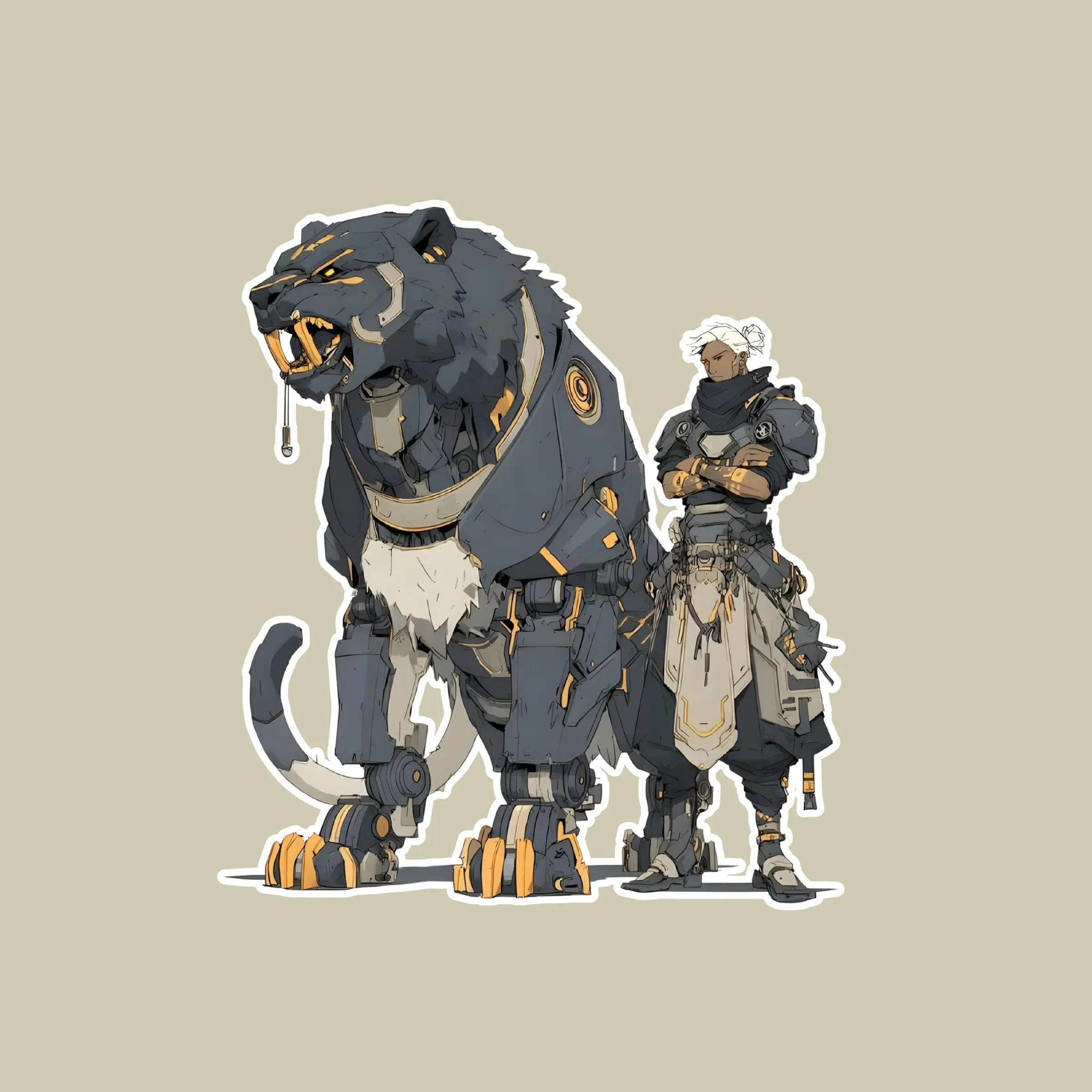Robotic Panther Guardian Sticker, Futuristic Beast & Human Protector Art