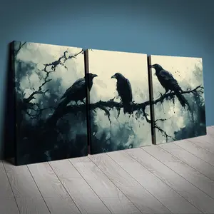 Set of 3 Gothic Crow Canvas Prints, Modern Art Wall Decor, Perfect Gift for Friends & Family, Home Office Living Room Bedroom Decoration