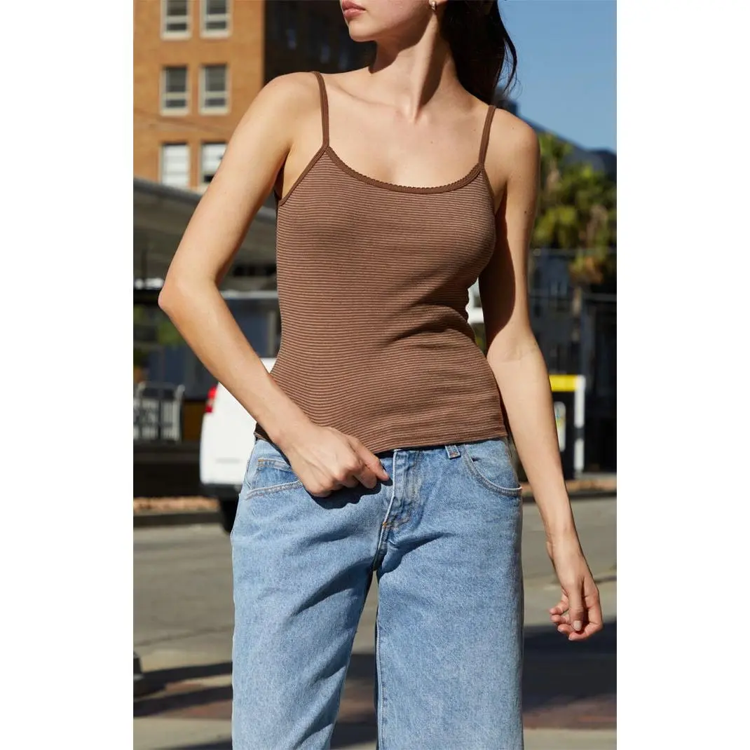 John Galt Women's Brown Striped Skylar Tank Top