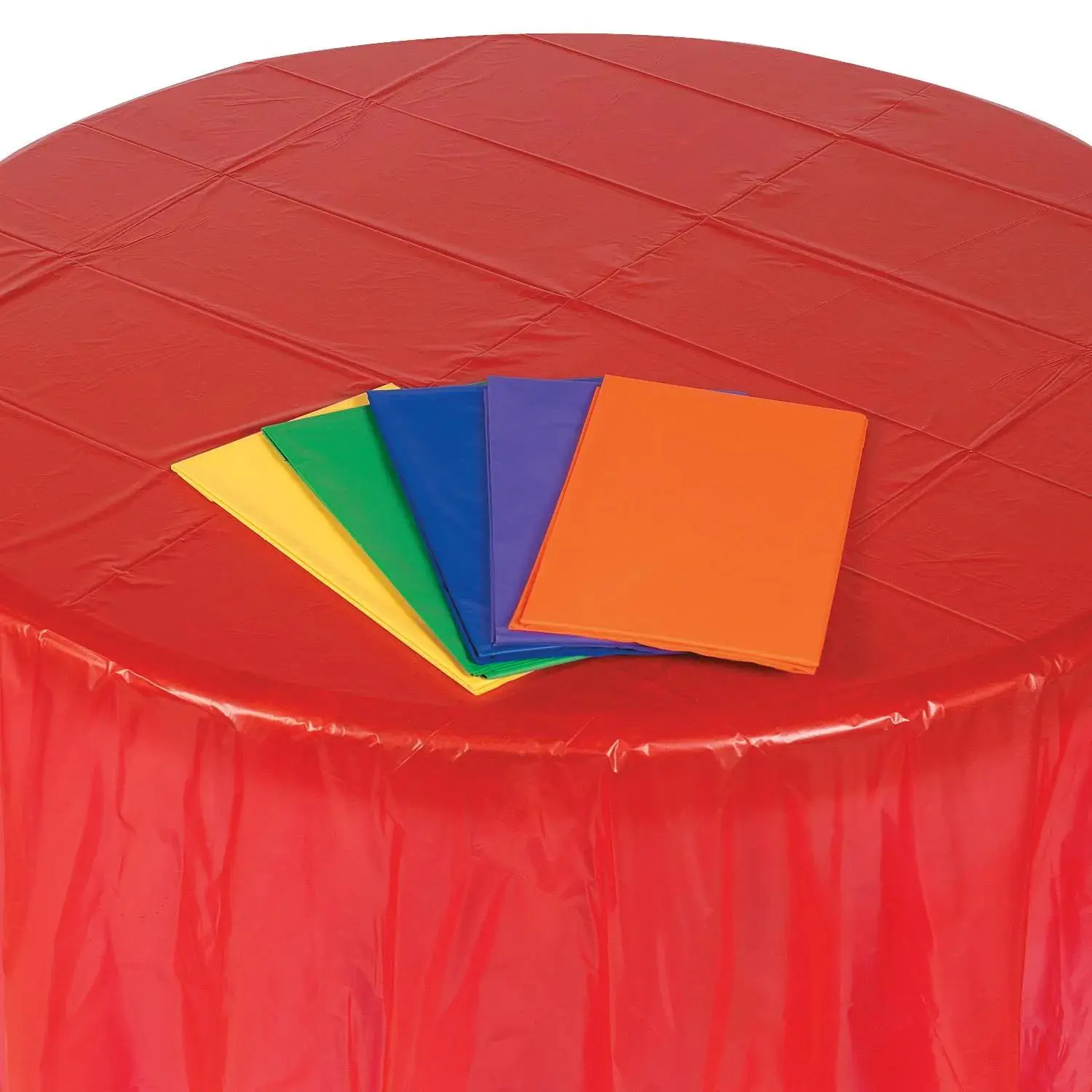 82" Colorful Round Plastic Tablecloth Assortment - 12 Pc.
