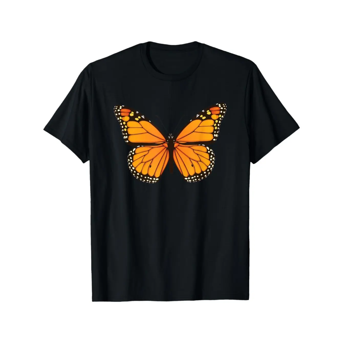 Women's Monarch Butterfly Graphic T-Shirt - Short Sleeve Crew Neck Regular Fit Casual Top, Soft Breathable Fabric, Durable Print, Machine Washable, Artistic Look, Customizable, All Seasons, Consult Size Chart