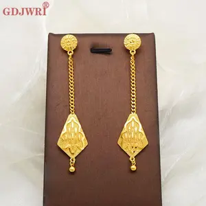 Ethiopian Long Drop Earrings for Women, African Ethnic Style in Gold Color Copper, Ideal for Parties & Weddings