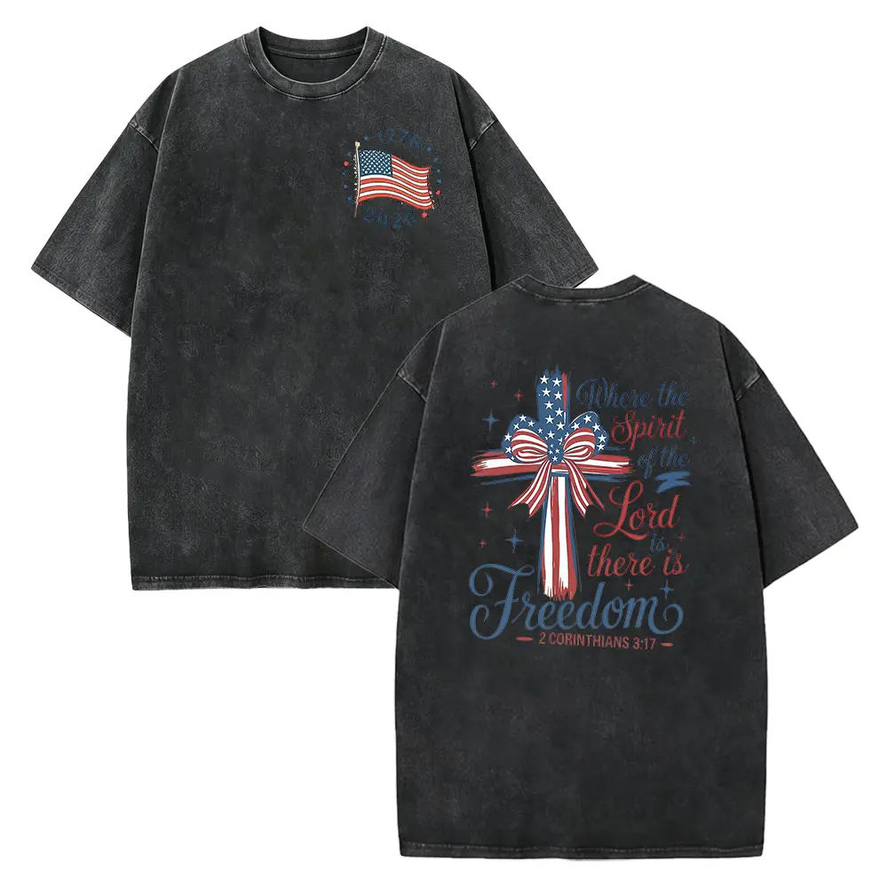 Patriotic Christian Shirt, 250th Anniversary USA 1776-2026, 2Corinthians 3:17 Cross, Freedom Religious Tee, 4th of July Gift
