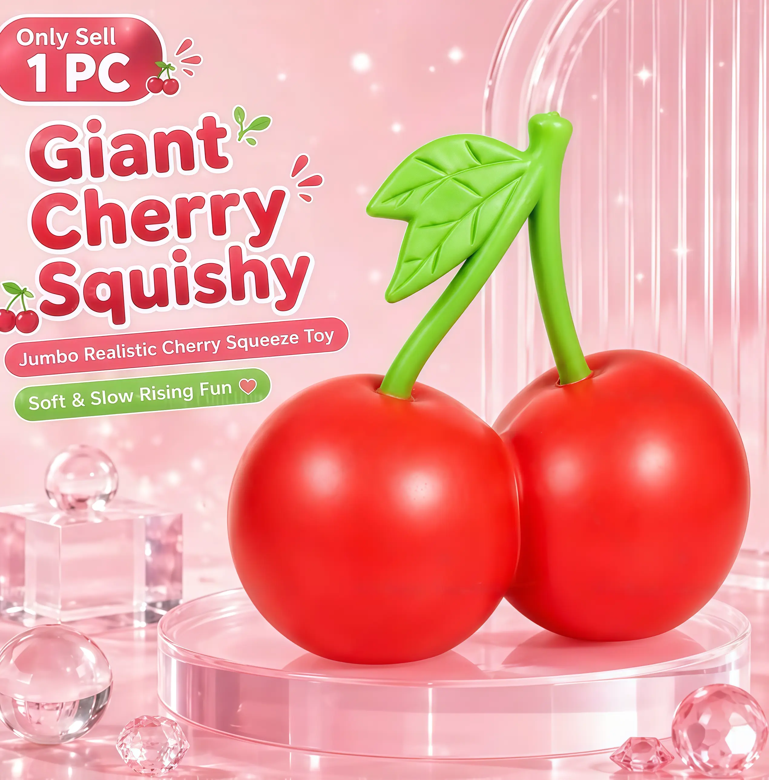 Simulated cherry shaped decompression toy, extremely soft and comfortable to handle, slow rebound and not easily deformed, built-in safety filling material, compact and portable, is a creative small item for leisure decompression and passing time