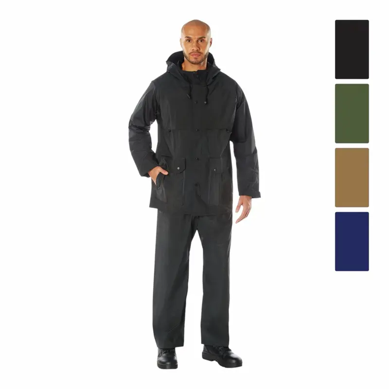 Rothco 2 Piece Microlite PVC Rainsuit - Waterproof Nylon with Elastic Waist & Adjustable Hood for Optimal Rain Protection