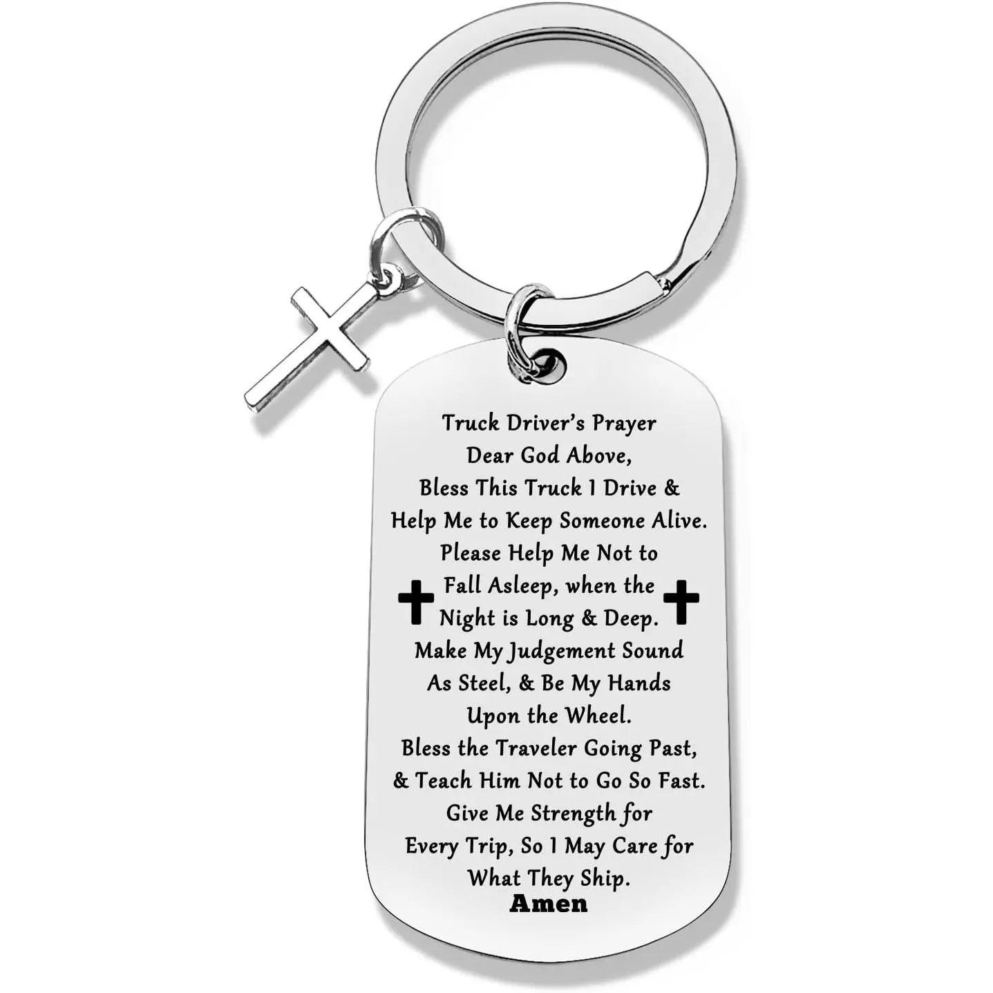 Truck Driver's Prayer Keychain (Silver, Modern Style) - Trucker Gift for Dad, Husband, Boyfriend, Men - Drive Safe Keychain for Birthday, Christmas, Thanksgiving