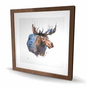 212 MAIN 24x24 in. Wood Framed Matted-Print Wood Wall Art - Vibrant Abstract Blue Moose Artwork, Farmhouse Home Decor Accessory, Thoughtful Wall Decoration Gift